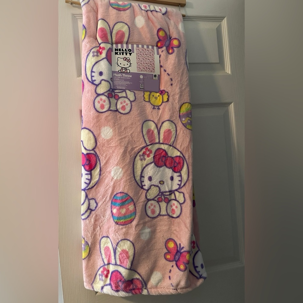 NWT Hello Kitty Pink Easter Bunny Spring Blanket